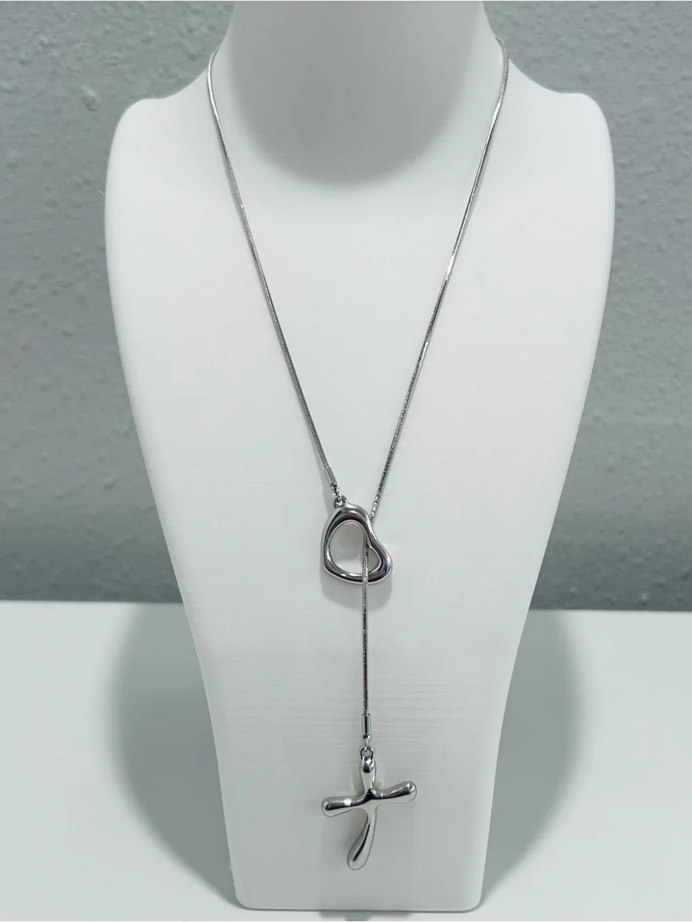 Premier Designs Token of Love Cross Heart Necklace Silvertone Snake Chain